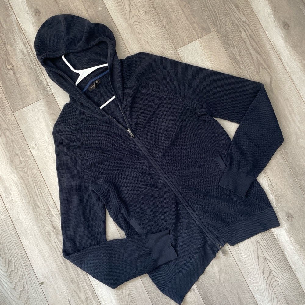 Banana Republic Hoodie supima waffle knit full zip sweatshirt mens Blue (small)